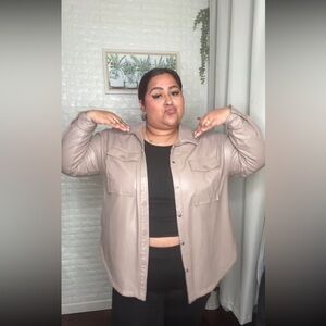 Lane Bryant Faux Leather Shacket - Taupe - Size 18/20